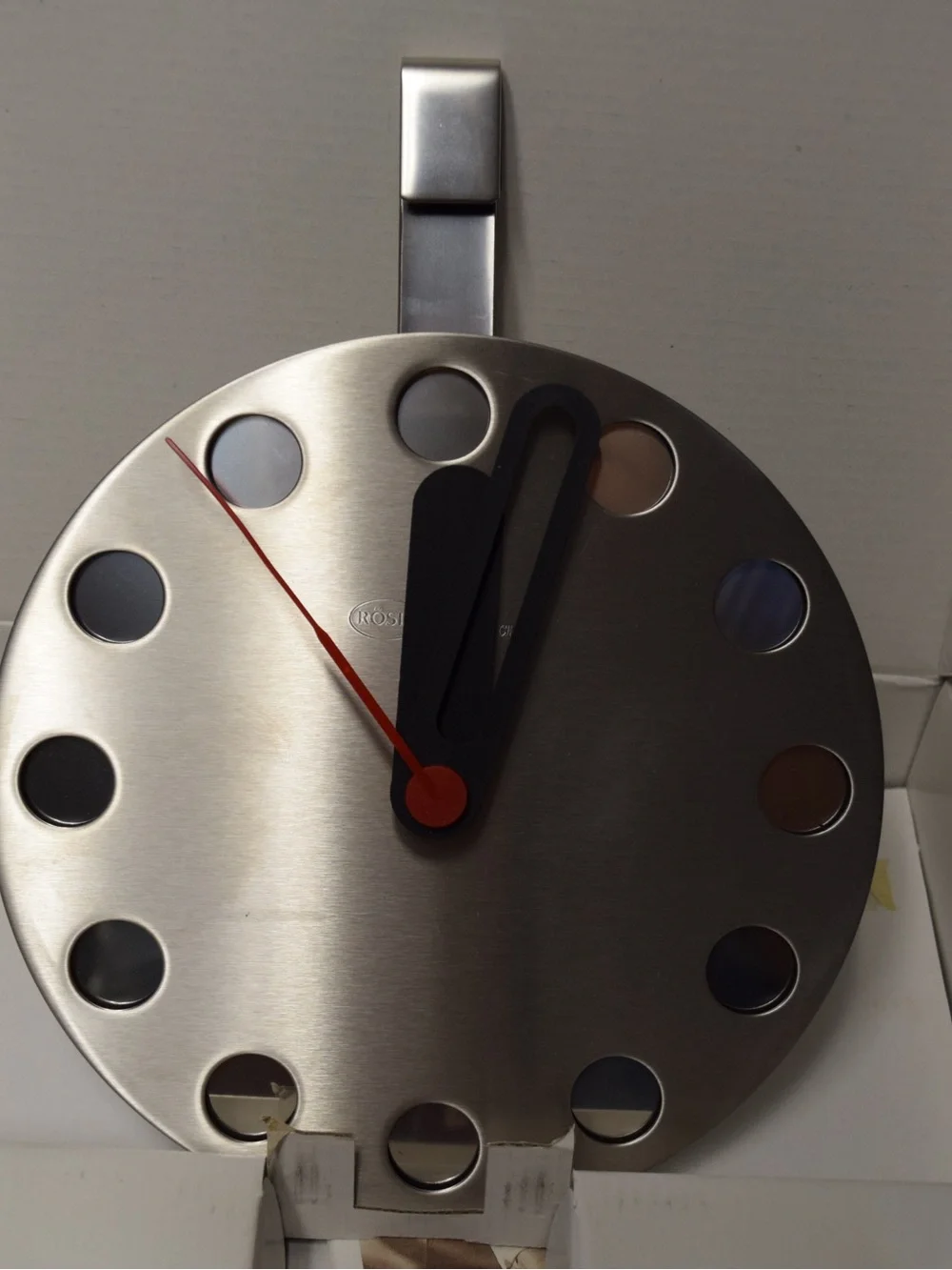 WORKS Vintage RÖSLE Kitchen Stainless Steel Wall Clock 19100 Heidebrecht Germany